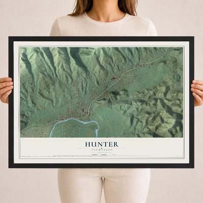 Map of Hunter, Tennessee, 18 x 24 inch print in a black wood frame