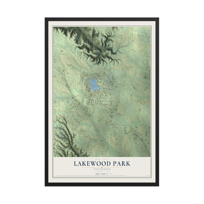 Map of Lakewood Park, Tennessee, 12 x 18 inch print in a black wood frame