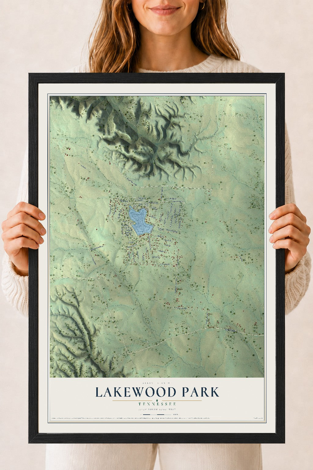 Map of Lakewood Park, Tennessee, 18 x 24 inch print in a black wood frame