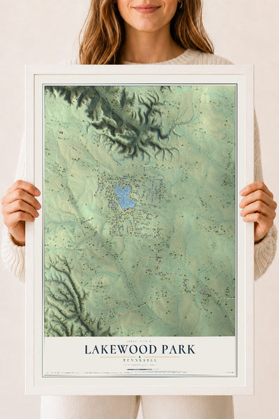 Map of Lakewood Park, Tennessee, 18 x 24 inch print in a white wood frame
