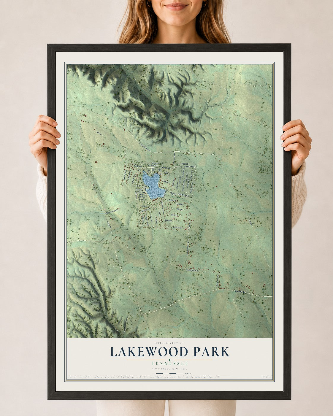 Map of Lakewood Park, Tennessee, 24 x 36 inch print in a black wood frame