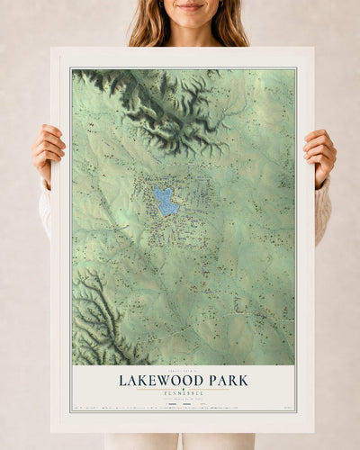 Map of Lakewood Park, Tennessee, 24 x 36 inch print in a white wood frame
