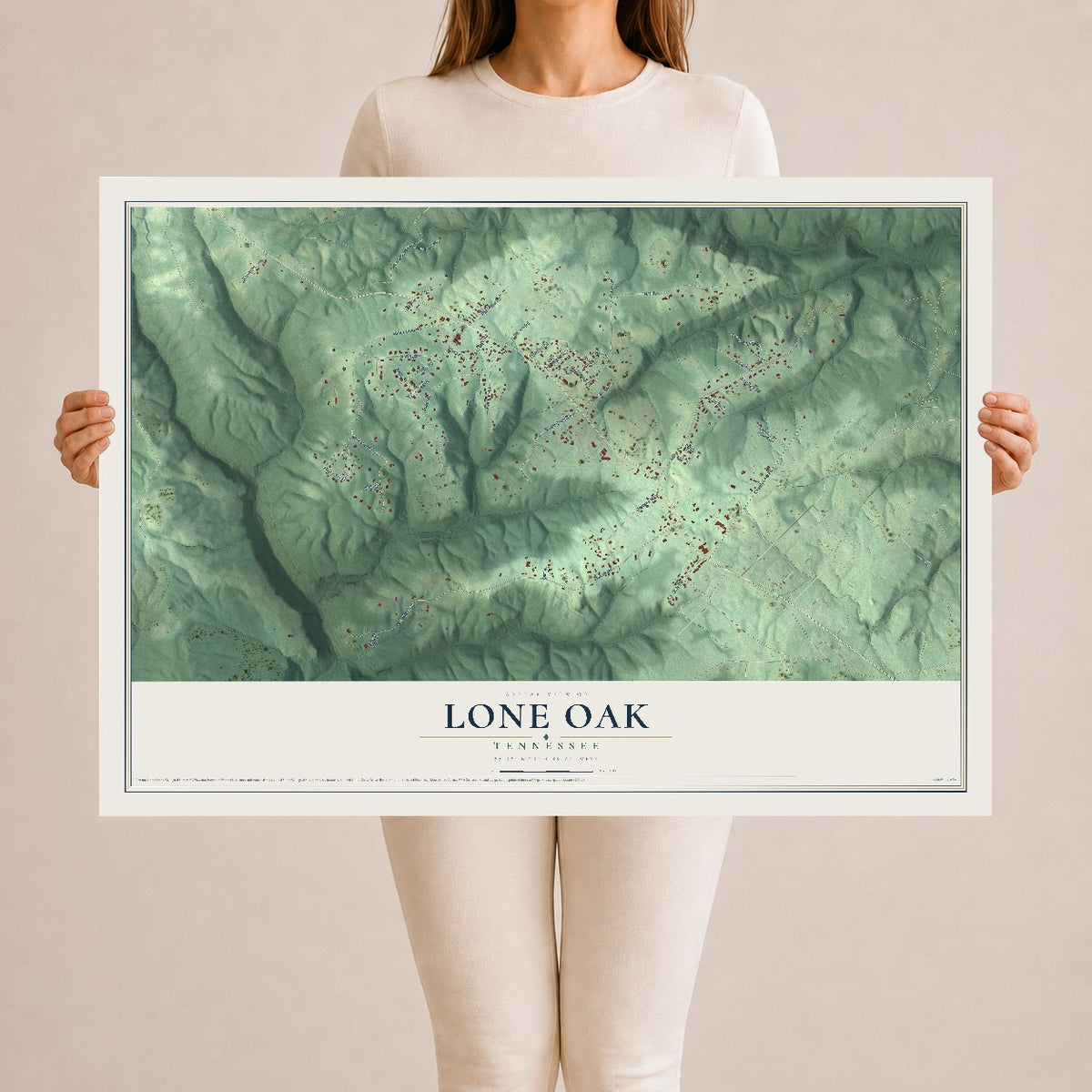 Map of Lone Oak, Tennessee, 24 x 36 inch unframed archival matte print