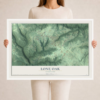 Map of Lone Oak, Tennessee, 24 x 36 inch print in a white wood frame