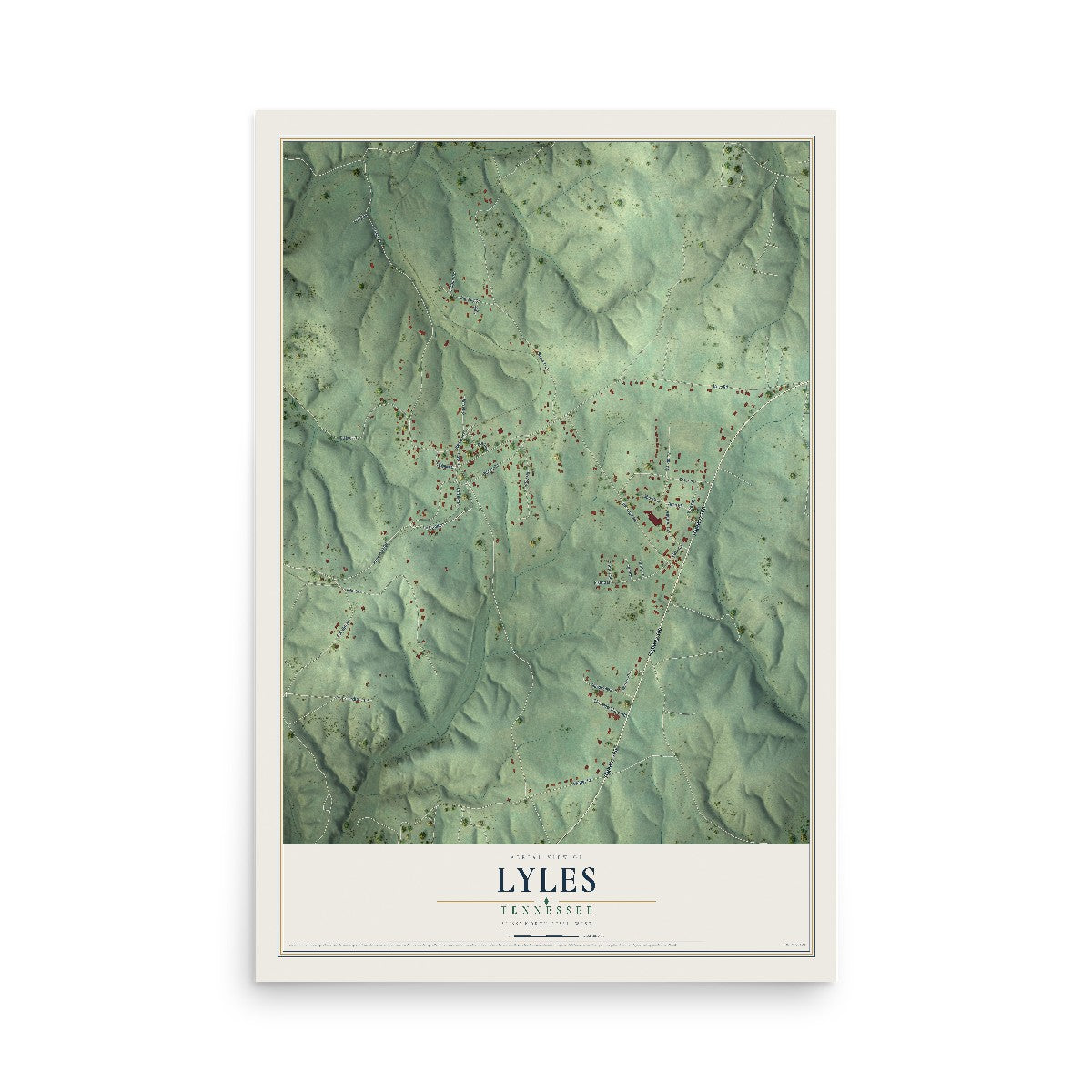 Map of Lyles, Tennessee, 12 x 18 inch unframed archival matte print
