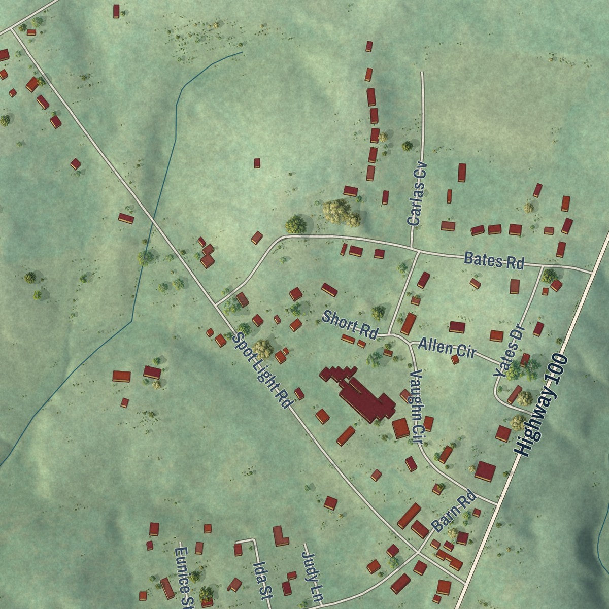 Second close-up of the map of Lyles, Tennessee print showing more streets and buildings