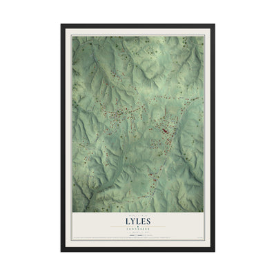Map of Lyles, Tennessee, 12 x 18 inch print in a black wood frame