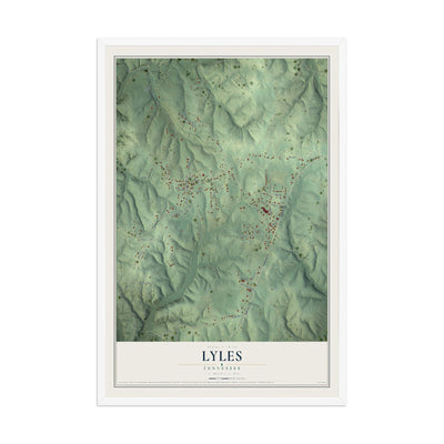 Map of Lyles, Tennessee, 12 x 18 inch print in a white wood frame