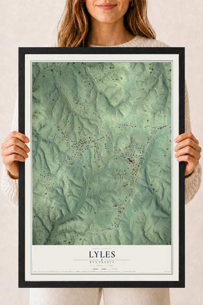Map of Lyles, Tennessee, 18 x 24 inch print in a black wood frame
