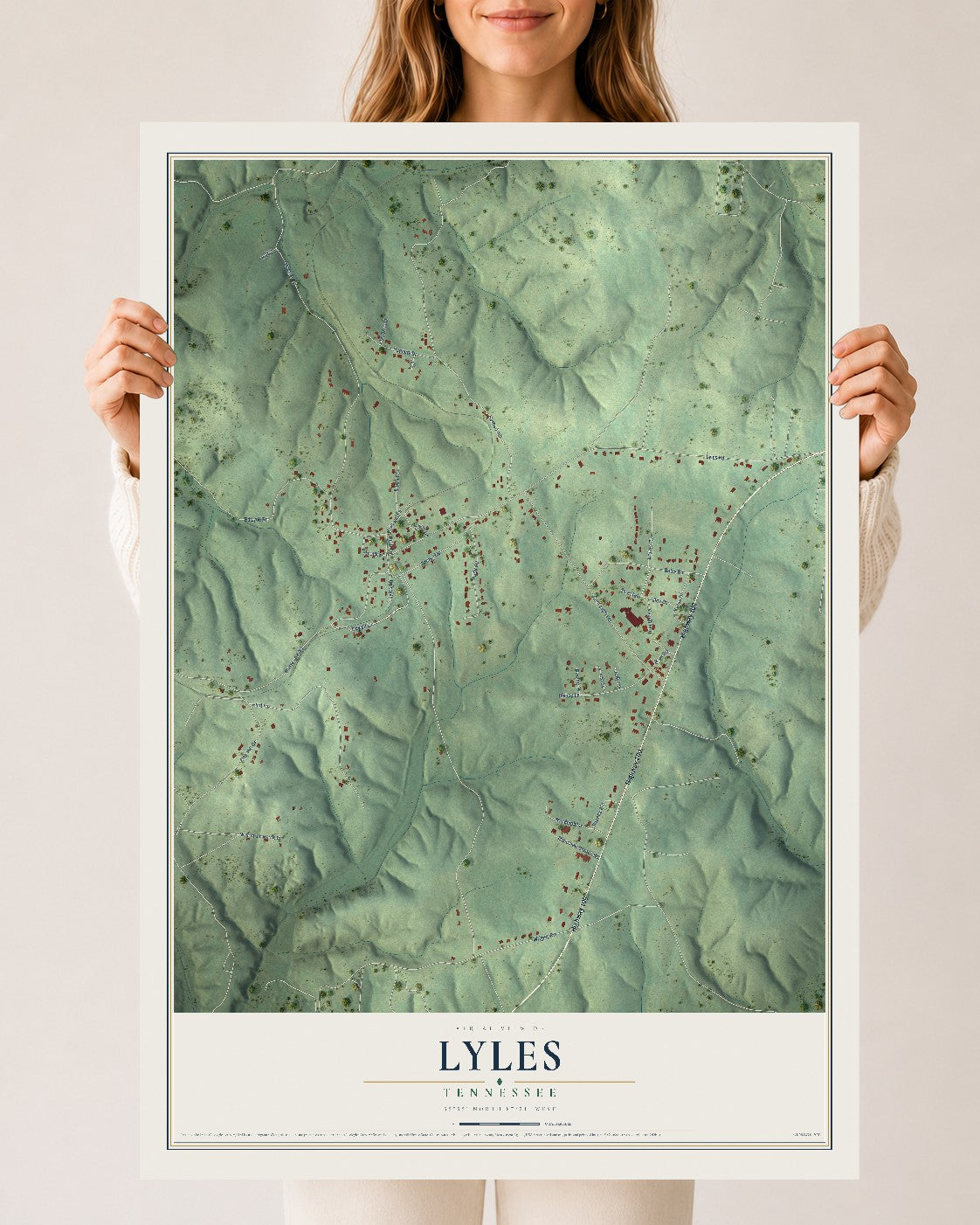 Map of Lyles, Tennessee, 24 x 36 inch unframed archival matte print