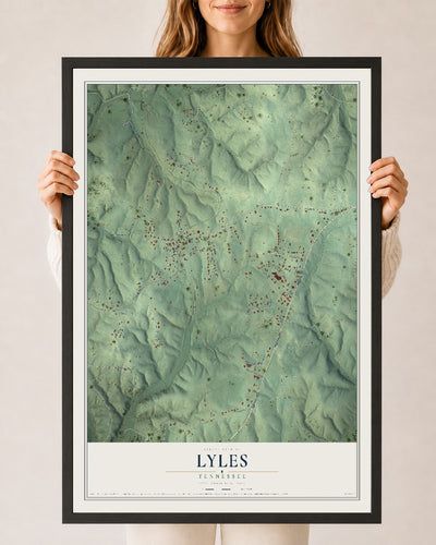 Map of Lyles, Tennessee, 24 x 36 inch print in a black wood frame