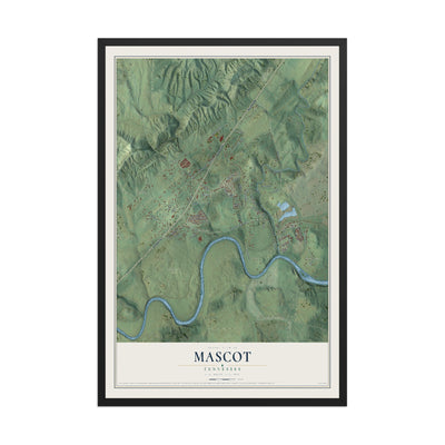 Map of Mascot, Tennessee, 12 x 18 inch print in a black wood frame