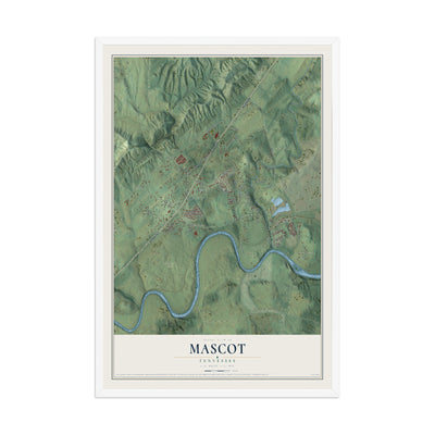Map of Mascot, Tennessee, 12 x 18 inch print in a white wood frame
