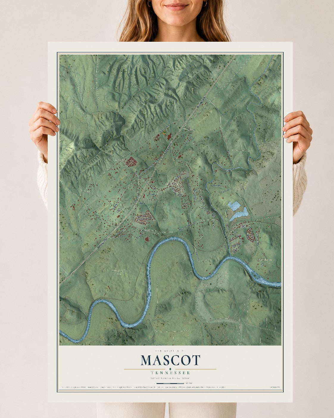Map of Mascot, Tennessee, 24 x 36 inch unframed archival matte print