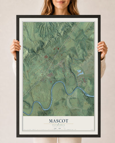 Map of Mascot, Tennessee, 24 x 36 inch print in a black wood frame