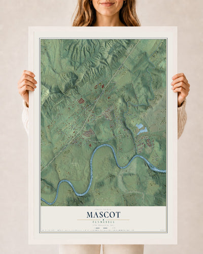 Map of Mascot, Tennessee, 24 x 36 inch print in a white wood frame