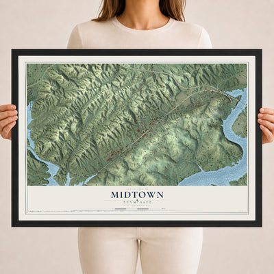 Map of Midtown, Tennessee, 18 x 24 inch print in a black wood frame