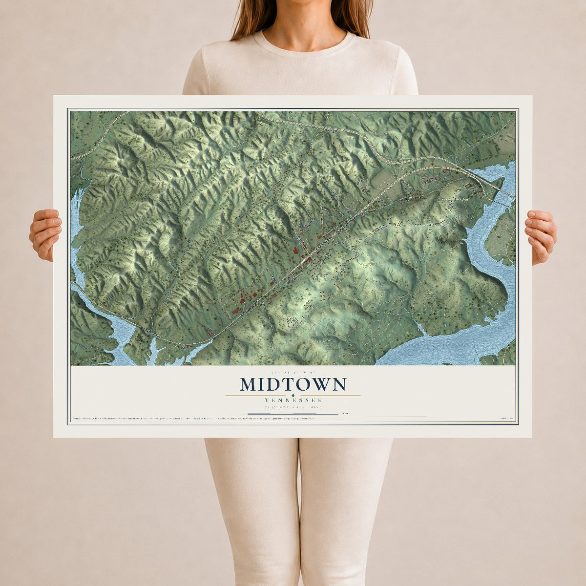 Map of Midtown, Tennessee, 24 x 36 inch unframed archival matte print