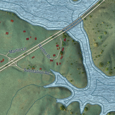 Close-up of the map of Mooresburg, Tennessee print showing street and building detail