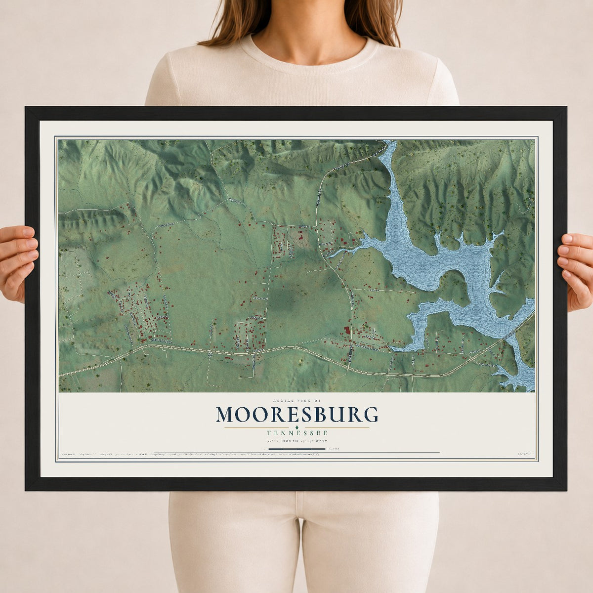 Map of Mooresburg, Tennessee, 18 x 24 inch print in a black wood frame