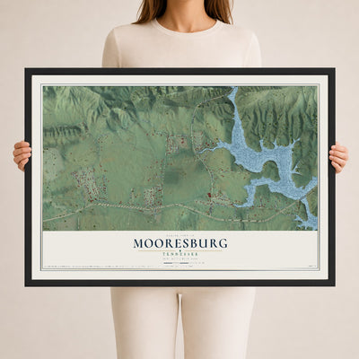 Map of Mooresburg, Tennessee, 24 x 36 inch print in a black wood frame