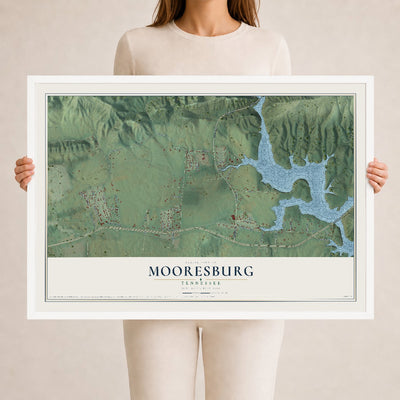 Map of Mooresburg, Tennessee, 24 x 36 inch print in a white wood frame