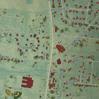 Close-up of the map of New Union, Tennessee print showing street and building detail