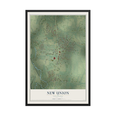 Map of New Union, Tennessee, 12 x 18 inch print in a black wood frame