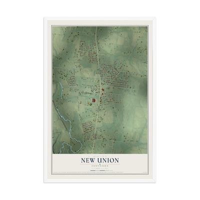 Map of New Union, Tennessee, 12 x 18 inch print in a white wood frame