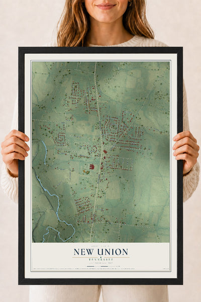 Map of New Union, Tennessee, 18 x 24 inch print in a black wood frame