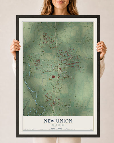 Map of New Union, Tennessee, 24 x 36 inch print in a black wood frame