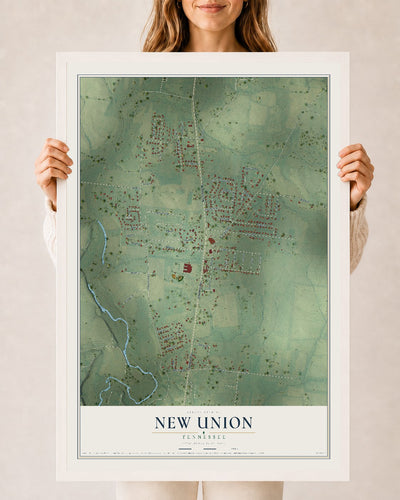 Map of New Union, Tennessee, 24 x 36 inch print in a white wood frame