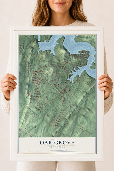 Map of Oak Grove, Tennessee, 18 x 24 inch print in a white wood frame