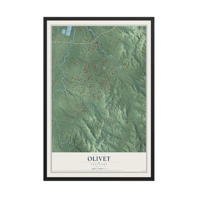 Map of Olivet, Tennessee, 12 x 18 inch print in a black wood frame