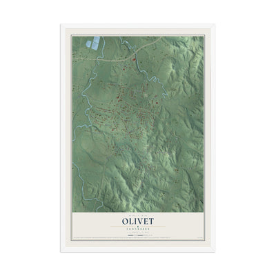 Map of Olivet, Tennessee, 12 x 18 inch print in a white wood frame