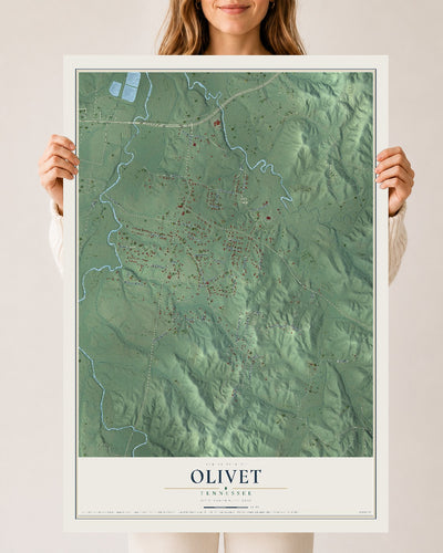 Map of Olivet, Tennessee, 24 x 36 inch unframed archival matte print