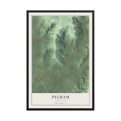 Map of Pelham, Tennessee, 12 x 18 inch print in a black wood frame