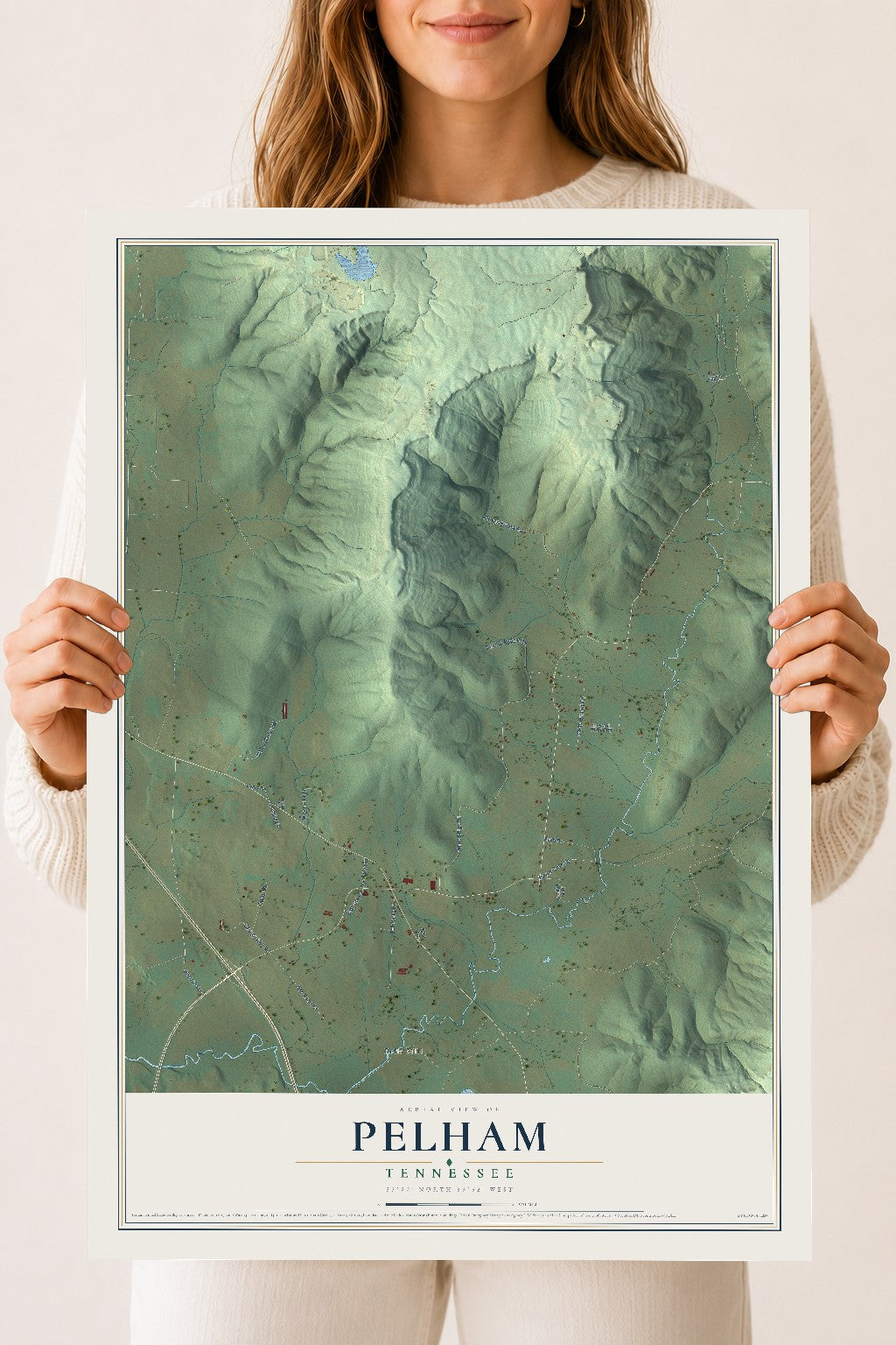Map of Pelham, Tennessee, 18 x 24 inch unframed archival matte print