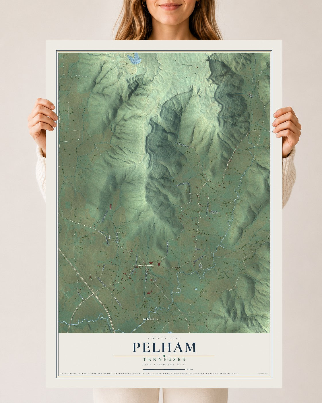 Map of Pelham, Tennessee, 24 x 36 inch unframed archival matte print