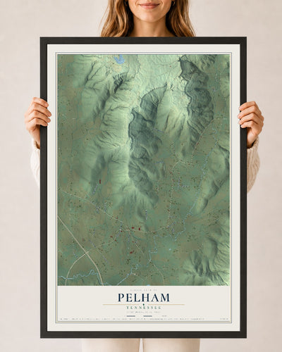 Map of Pelham, Tennessee, 24 x 36 inch print in a black wood frame