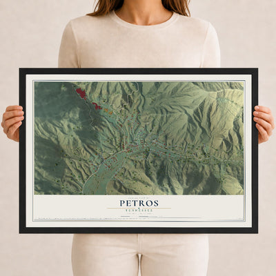 Map of Petros, Tennessee, 12 x 18 inch print in a black wood frame
