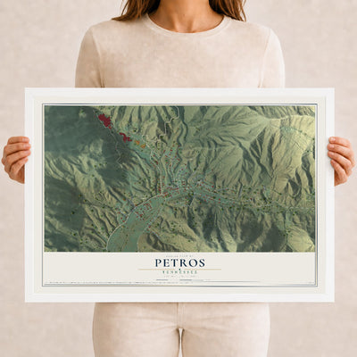 Map of Petros, Tennessee, 12 x 18 inch print in a white wood frame