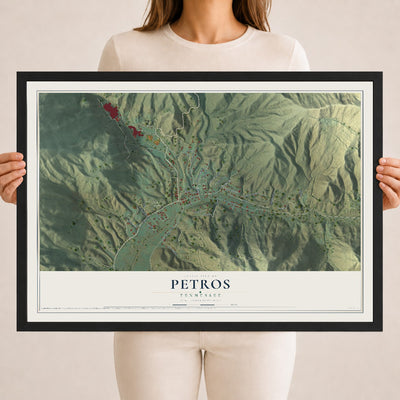 Map of Petros, Tennessee, 18 x 24 inch print in a black wood frame