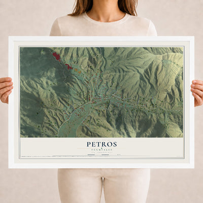 Map of Petros, Tennessee, 18 x 24 inch print in a white wood frame
