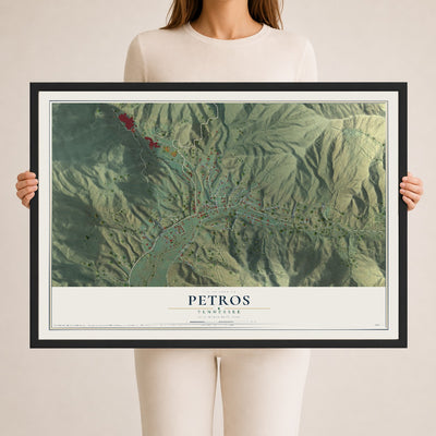 Map of Petros, Tennessee, 24 x 36 inch print in a black wood frame