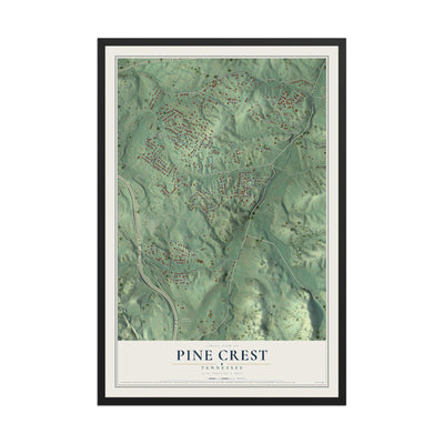 Map of Pine Crest, Tennessee, 12 x 18 inch print in a black wood frame
