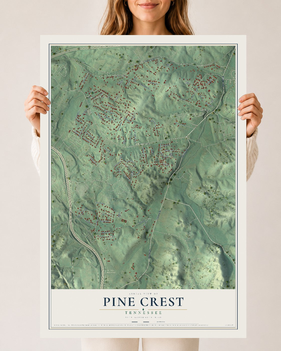 Map of Pine Crest, Tennessee, 24 x 36 inch unframed archival matte print