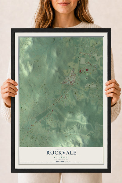 Map of Rockvale, Tennessee, 18 x 24 inch print in a black wood frame