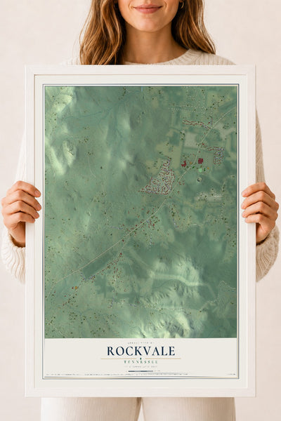 Map of Rockvale, Tennessee, 18 x 24 inch print in a white wood frame