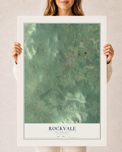 Map of Rockvale, Tennessee, 24 x 36 inch print in a white wood frame